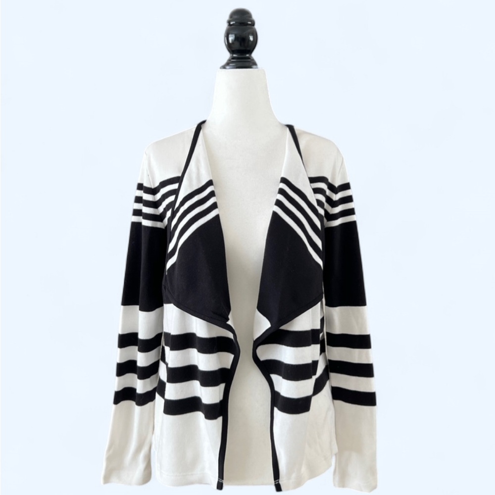Jacqueline de Yong Womens Striped Black White Open Preppy Prep Sweater Small